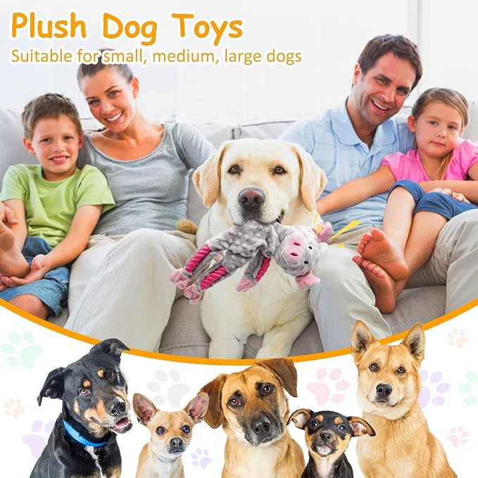 Dog Toys to Keep Them Busy, Plush Tug of War Interactive Rope Dog Toys, Squeaky Chew Toys for Small Medium Large Dogs