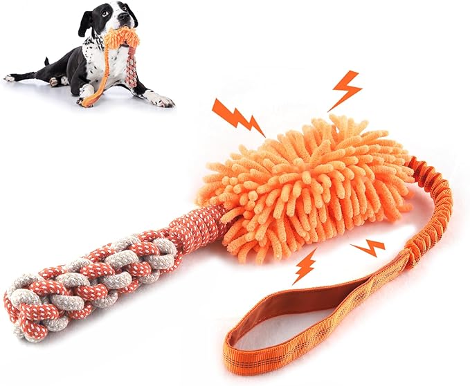 Dog Puppy Toys Dog Squeak Toys Plush Dog Toy with Dog Ropes Knots for Fun and Teeth Cleaning,Tug of War Toys, Puppy Chew Toys, Dog Rope Toys for Training Small, Large Dogs (Orange, Dog Bite Stick Toy)