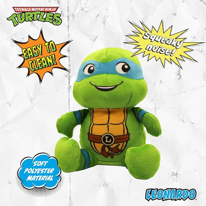 design LAB, Inc. Teenage Mutant Ninja Turtle Official Merchandise | TMNT Toys Squeaky Plush Dog Toy | Leonardo | Stuffed Animal Turtle Squeaks for Interactive Play
