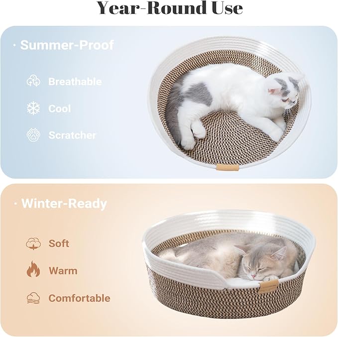 CHEERHOME PETS Cat Bed Basket with Cushion, Cute Pet Bed for Indoor Cats Couch, Kitten Bed for Medium and Large Cat, All Season Universal (Brown)