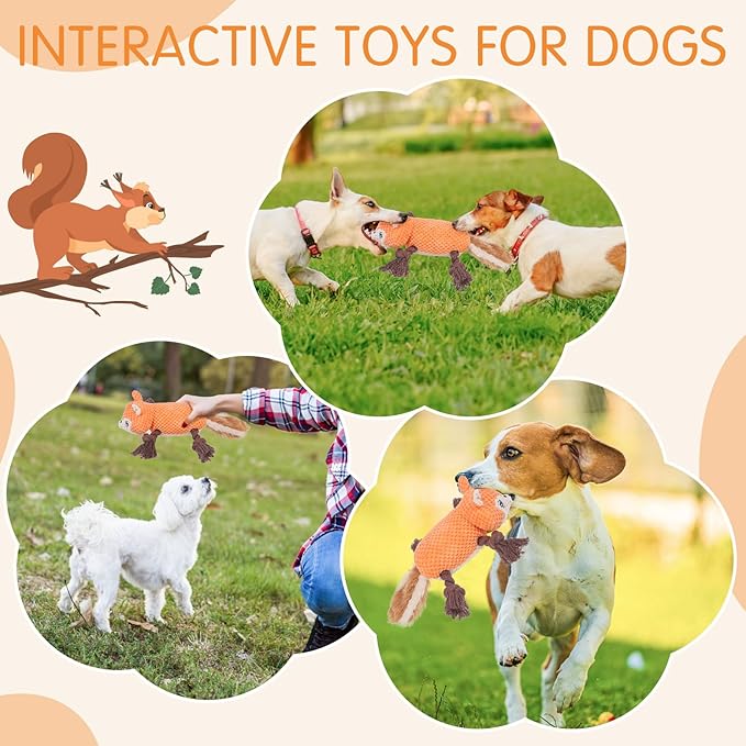 SCENEREAL Thanksgiving Dog Toys, Puppy Plush Toy for Large Medium Breed Boy Girl, Squeaky Interactive Dog Chew Toys for Small, Middle, Big Sized Dogs, Fall (Squirrel)