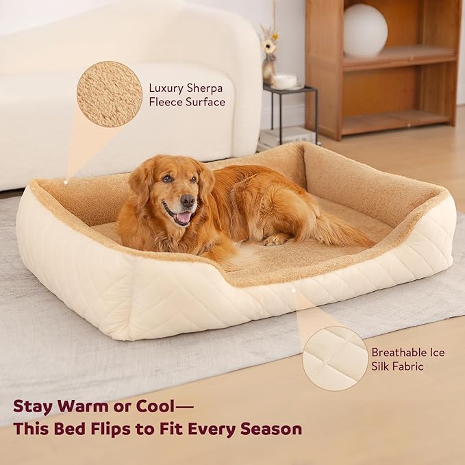 Cooling Orthopedic Large Dog Bed – Memory Foam Comfort for Big Dogs. Large Pet Couch w/Pillow, Non-Slip Bottom & Durable Zipper. Chew Proof Dog Crate Pad w/Indestructible, Waterproof & Washable Cover