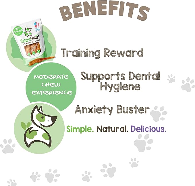 Nature Gnaws USA Beef Tendons for Dogs (8oz) - Mixed Thickness - Long Lasting for Aggressive Chewers - Premium Natural Beef Dog Chew Treats - Rawhide Free