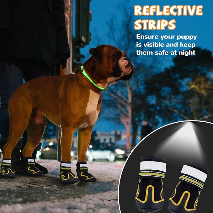 Dog Shoes for Hot Pavement,Dog Boots & Paw Protectors for Large Medium Size Dogs to Prevent Licking,Dog Booties with Reflective for Outdoor,Hiking,Hardwood Floors,Winter Snow(Black Yellow, Size8)