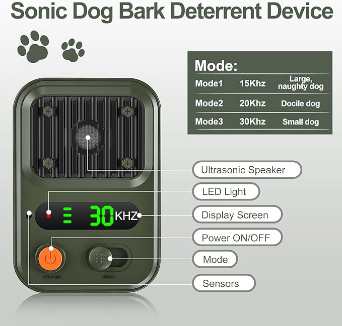 Anti Barking Devices, Auto Bark Deterrent Devices with 3 Modes, Rechargeable Dog Sonic Barking Deterrent, Barking Box Barking Control Devices, Dog Barking Silencer for Indoor and Outdoor Use（Green）9