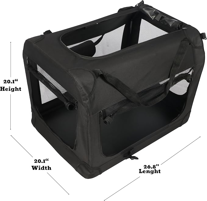 Meraki Home 3-Door Soft-Sided Mesh Pet Carrier – Portable Foldable Travel Crate Kennel for 2 Cats, Medium Dogs, Rabbits – Indoor/Outdoor Use, M Size (27"x21"x21"), Black