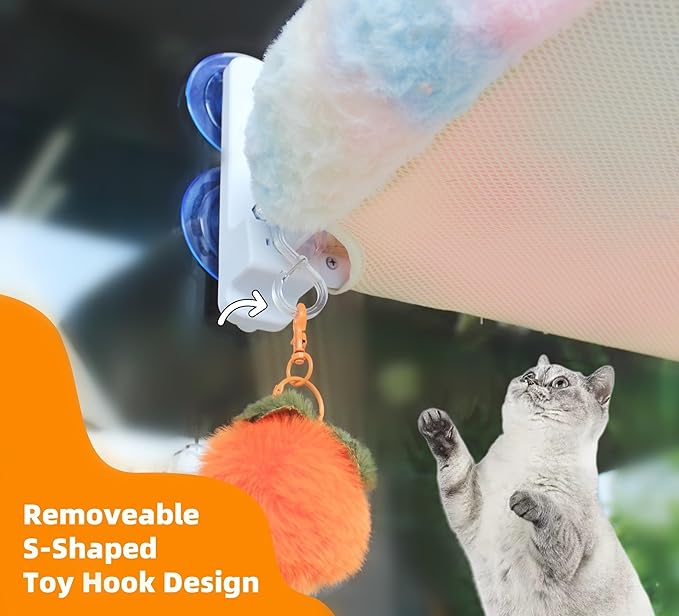 Cat Window Perch, Sturdy Cat Hammock with Strong Suction Cups for Large Heavy Cats, Gradient Color Shiny Fabic with Cushioned Border, Cute Window Bed Seat for Cats Inside with Movable Toy Hooks (XL)