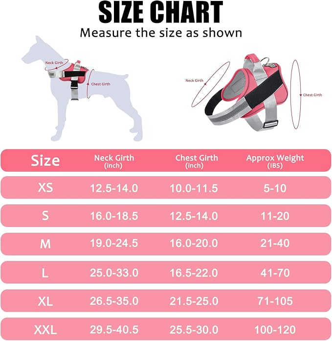 Bolux Dog Harness, No-Pull Reflective Dog Vest, Breathable Adjustable Pet Harness with Handle for Outdoor Walking - No More Pulling, Tugging or Choking (Pink, XS)