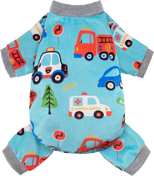 Dog Pajamas Soft Lightweight Dog Onesies Outfit Clothes for Small Medium Large Puppy Pjs for Pet Boys Girls Dogs Cats (S (Back: 10",Chest: 14", Neck: 9.5"), Transportation)
