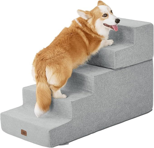 Made4Pets Dog Stairs for High Bed, Extra Wide Pet Stairs for Bed Couch Sofa, 35D Foam Pet Steps for Small Dogs and Cats(Up to 40lbs), Non-Slip Bottom Dog Steps, Light Grey, 5 Steps