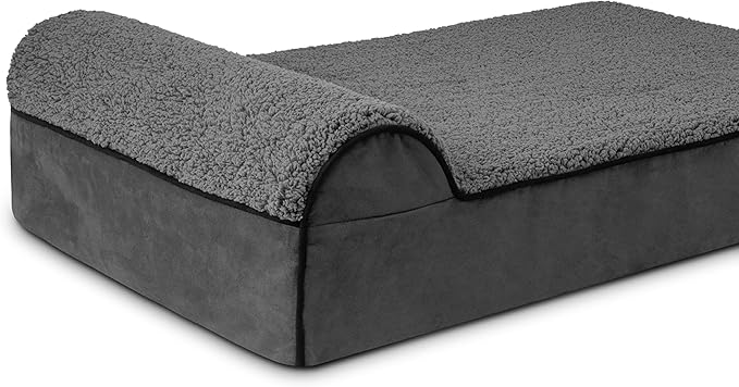 The Dog’s Bed Orthopedic Headrest Dog Bed Large Grey Plush, Memory Foam, Pain Relief for Arthritis, Hip & Elbow Dysplasia, Post Surgery, Lameness, Waterproof Washable Cover