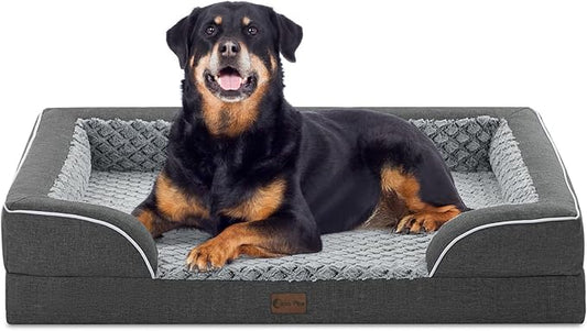 Orthopedic XL Dog Beds, Waterproof Memory Foam Big Pet Bed for Extra Large Sized Dogs 45x35Inch, Non-Slip Bottom and Egg-Crate Foam Dog Couch Bed with Washable Removable Cover, Dark Grey