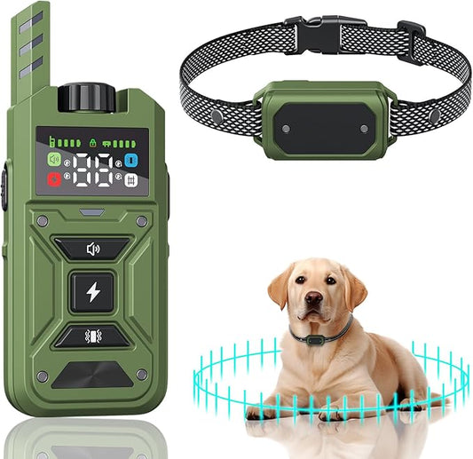 Wireless Dog Fence & Training Collar – Waterproof Electric Fence System with Remote, Pet Containment, Adjustable Range 33–1000ft, Safe Shock/Vibration/Beep Modes (Green)