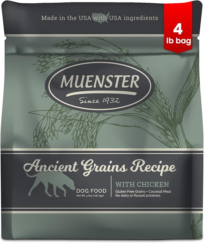 Muenster Ancient Grains Chicken Dry Dog Food, 4lb - Gluten-Free, High Protein, Digestive Support
