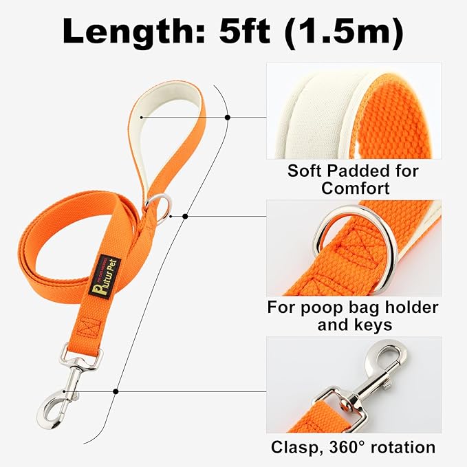 Plutus Pet Cotton Dog Harness and Leash Set, Reflective and Soft Padded, Quick Fit Vest Harness, for Small, Medium and Large Dogs, Orange, XXS
