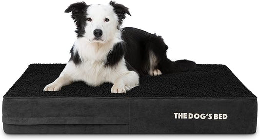 The Dog’s Bed Orthopedic Memory Foam Dog Bed, Large Black Plush 40x25, Pain Relief for Arthritis, Hip & Elbow Dysplasia, Post Surgery, Lameness, Supportive, Calming, Waterproof Washable Cover