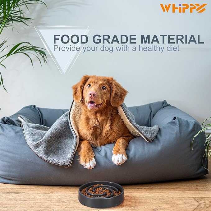 Whippy Slow Feeder Maze for Small/Medium Dogs - Fun, Interactive, Anti-Slip, No Choking, Healthy, Bloat Stop Dog Food & Water Bowl, Gray