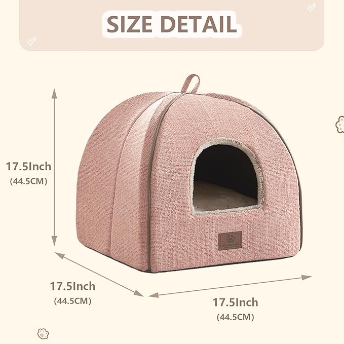 Cat Bed for Indoor Cats - Cat Cave Bed Cat House Cat Tent with Removable Washable Cushioned Pillow, Soft and Self Kitten beds,Cat Beds & Furniture, Pet Bed (Large, Pink)