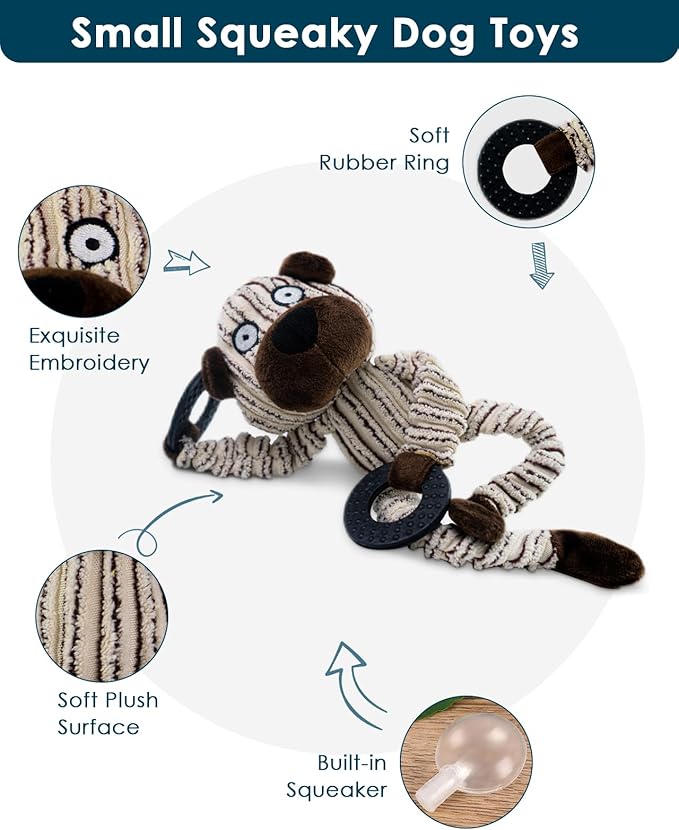 HGB Squeaky Puppy Toys, Plush Puppy Chew Toys for Teething, Dog Toys for Small Dogs, Small Dog Toys for Small Breed, Cute Bear Interactive Dog Toys for Pet Training and Entertaining