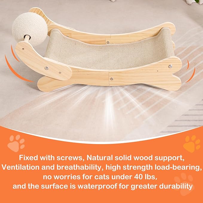 Cat Scratcher Bed Natural Sisal Cat Scratch Chair Hammock 27.5 Inch Extra Large Scratching Post Lounger Pad with Large Sisal Toy Ball for Indoor Cats
