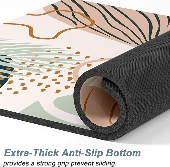 Rnivvi Dog Food Mat, 12" x 19" Boho Absorbent Dog Cat Bowl Mat for Food and Water, 3MM Anti-Slip Rubber Pet Feeding Rug Protect Floors, Puppy Placemat for Feeding & Watering Supplies, Tropical Leaves