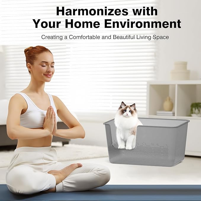 Extra Large Cat Litter Box with High Sided,24.8" Lx11.4 Wx13 H,Clear Jelly Color, Jumbo Litter Box for Big Cats,XL Cat Box for Multiple Cats,Kitty,Giant,Anti-Splashing,Easy to Clean (Grey)