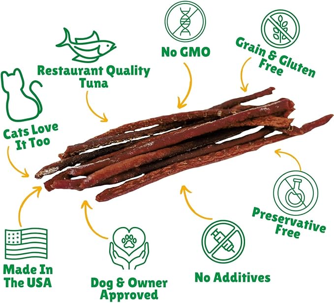 Tuna Jerky Straws Dog Treats – Single Ingredient, All-Natural Dehydrated Fish Jerky Treats – High Protein, Low Fat, Grain Free, High in Omega-3 – Made in USA – 13oz Bag