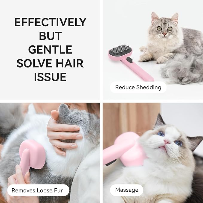 Aumuca Cat Brushes for Indoor Cats, Dog Hair Brush for Shedding, Cat Brush for Long or Short Haired Cats, Cat Grooming Deshedding Brush for Dog Kitten Horse Massage Removes Loose Fur, Pink