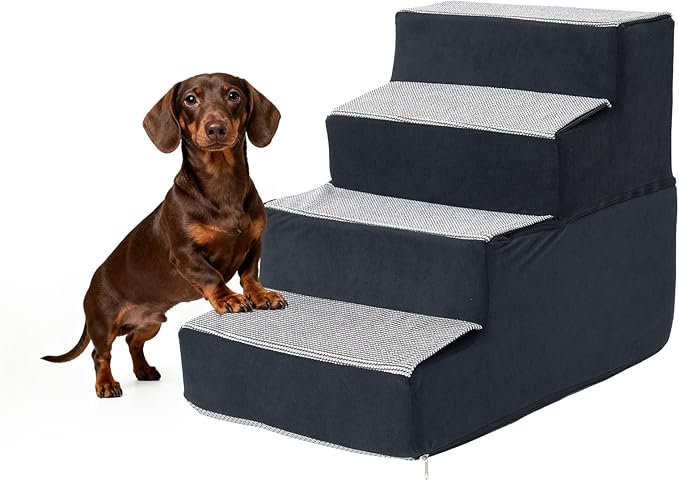 Dog Stairs for Small Dogs and Cats 18.5" H 4-Step Dog Steps for High Bed Couch and Sofa High-Density Foam Pet Stairs with Supporting Board Pet Steps with Non-Slip Bottom Washable Cover
