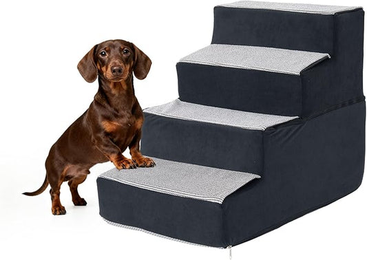 Dog Stairs for Small Dogs and Cats 18.5" H 4-Step Dog Steps for High Bed Couch and Sofa High-Density Foam Pet Stairs with Supporting Board Pet Steps with Non-Slip Bottom Washable Cover
