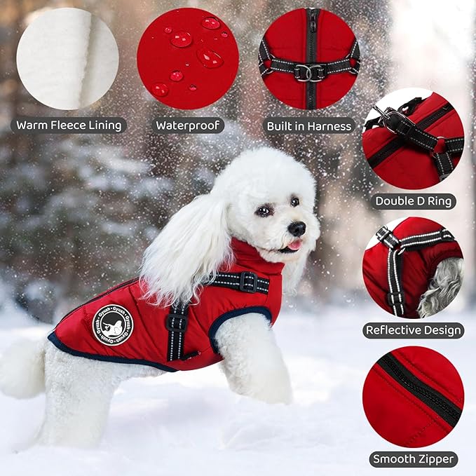 Gyuzh Dog Coat with Harness Puppy Coats Small Dog Harness Jacket Winter Waterproof Jackets for Smal Medium Large Dogs