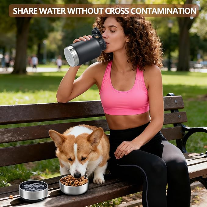 32oz Insulated Dog Water Bottle with 2 Bowls for Small Dogs