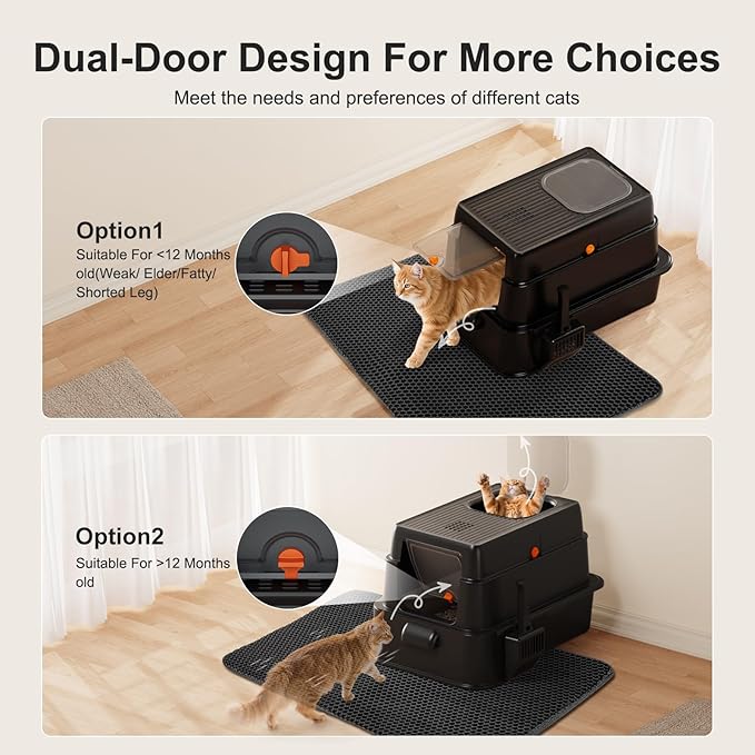 FURTIME Stainless Steel Litter Box with Lid, XL Extra Large Cat Litter Box for Big Cats, Enclosed Drawer Metal Litter Boxs with High Sided Enclosure & Mat, Front & Top Entry, Odor Free, Anti-Leakage