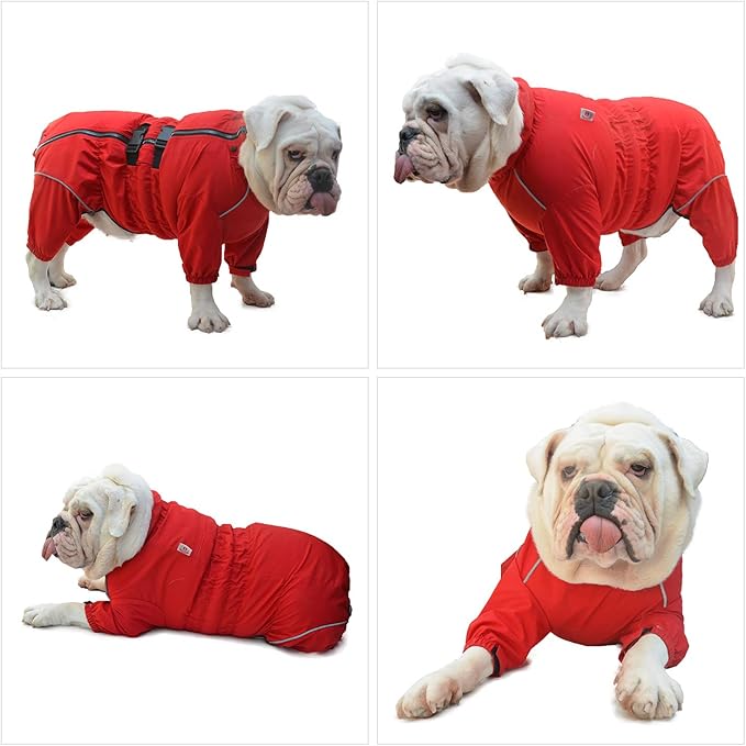 Dogs Waterproof Jacket, Lightweight Waterproof Jacket Reflective Safety Dog Raincoat Windproof Snow-Proof Dog Vest for Small Medium Large Dogs Red XL