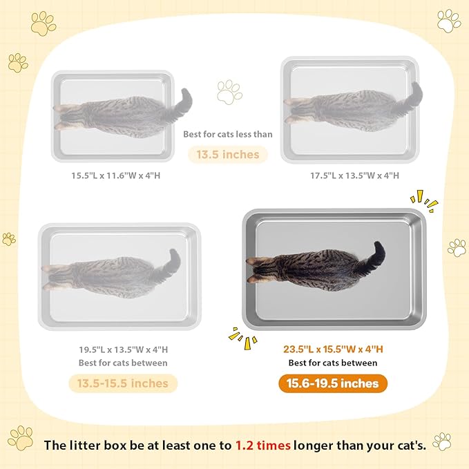 LIHONG Stainless Steel Cat Litter Box,Large Metal Litter Box for Small Cats Hamster Rabbits,No Smell,Non Stick,Easy to Clean(24" Lx16 Wx4 H,L)