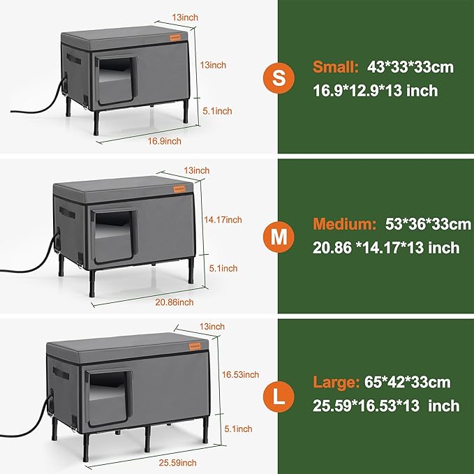 Heated Cat House for Outdoor Cat in Winter, 100% Waterproof Outdoor Cat House with Heating Pad, Foil Insulated Cat Shelter for Outside Barn Feral Stray Cat