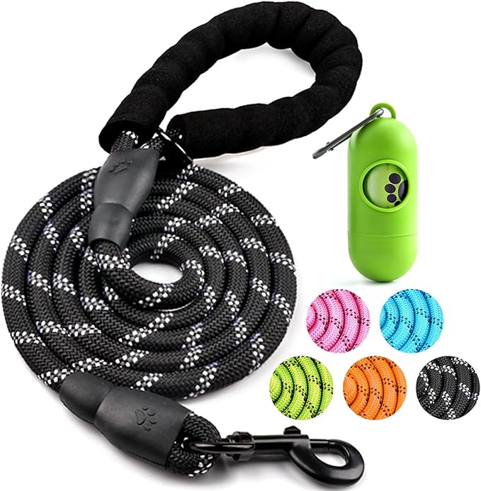 COOYOO Dog Leash 6 FT Heavy Duty - Comfortable Padded Handle - 1/2 inch Reflective Dog Leash for Medium Large Dogs with Poo Bag Dispenser