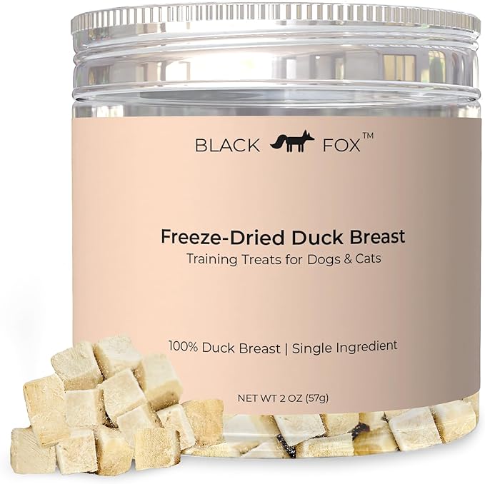 BLACK FOX Freeze-Dried Duck Breast Dog Treats | Cat Treats | 2oz Single Ingredient, Raw, Healthy, All Natural, Human Grade, Recyclable Packaging