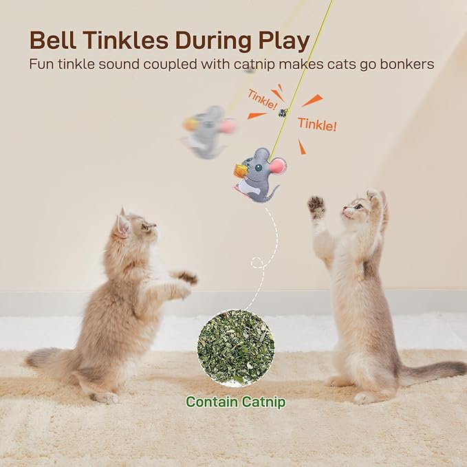 Potaroma Interactive Cat Feather Toys 5 Pcs, Cat Teaser Retractable Hanging Indoor Kitten Play Chase Exercise, Mental Physical Stimulation for All Breeds and Species