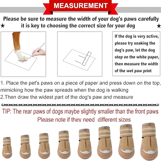 QUMY 4PCS Dog Shoes, Medium Large Dog Paw Protectors for Summer Heat Protection, Mesh Breathable Nonslip Dog Booties for Walking Running Hiking Khaki Size 3,Size 3: 2.0''x2.5''(Width*Length)