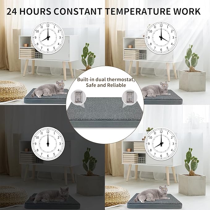 Heated Pet Beds for Indoor/Outdoor Cat & Dog Orthopedic Foam Warming Cat Beds Auto Temperature Control, Washable Cover with Waterproof Liner Thermo Kitty Electric Heating Bed