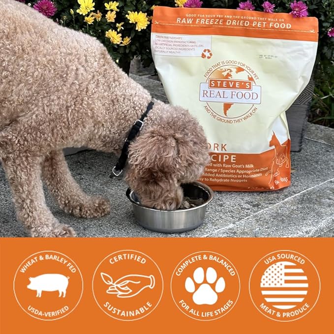 Steve's Real Food Freeze-Dried Raw Nuggets - Pork Recipe - Raw Pet Food for Dogs and Cats - 20 oz
