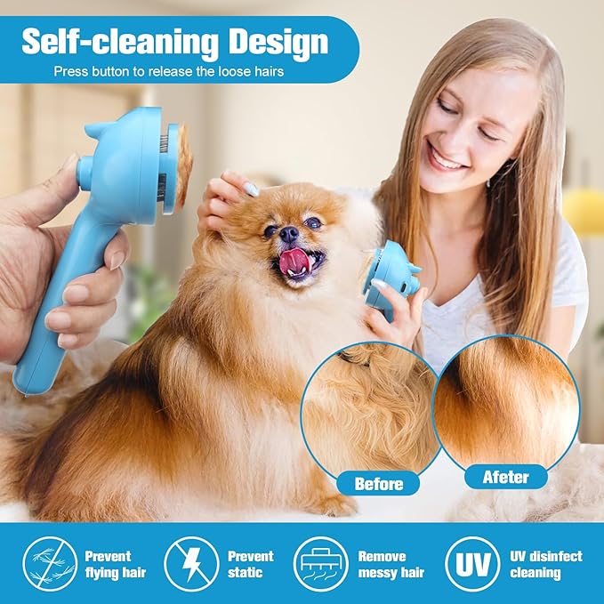 Pet Steam Brush for Dog,Gentle Cat & Dog Brush for Shedding Self-Cleaning Cat Brushes for Indoor Cats Spary Pet Hair Removal Tool for Massage,Grooming Dog Brush for Short&Long Haired Dogs Blue