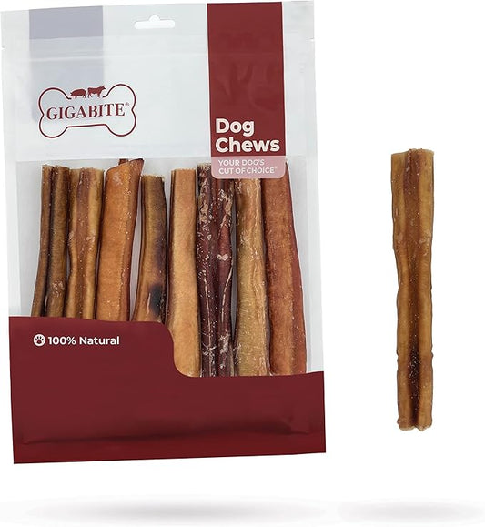GigaBite Single Ingredient All Natural Free Range Bully Treats and Chews - Bully Sticks/Bladder Sticks/Beef Esophagus by Best Pet Supplies - Bully Sticks (Premium 6"), Pack of 8