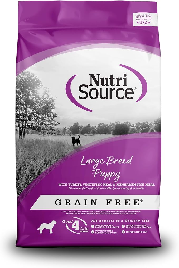 NutriSource Grain Free Dry Puppy Food for Large Breeds, Turkey, Whitefish and Menhaden Fish Meal, 12LB