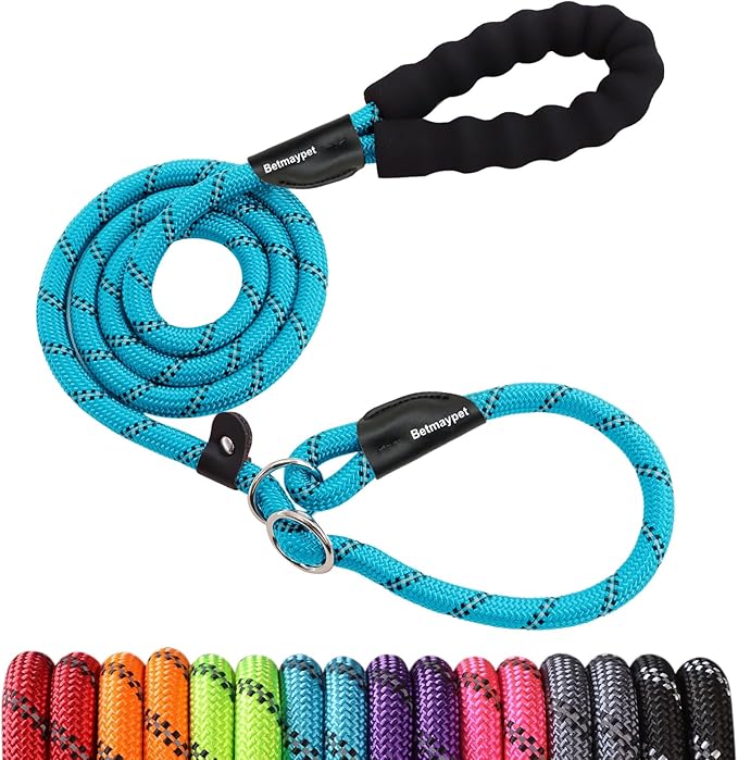 Slip Leads Dog Leash - 4/5/6/8/10 FT Heavy Duty Training Leashes - Reflective & Comfortable Handle for Small Medium Large Dogs (1/2''- 5FT, Blue)