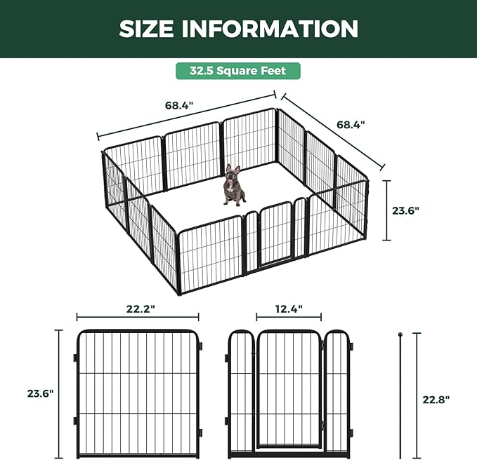 FXW Homeplus Unleashed Indoor Dog Playpen - Stress-Free and Safe Play, Heavy Duty 24 Inch 12 Panels Dog Pen for Puppy and Small Dogs, Black│Patented