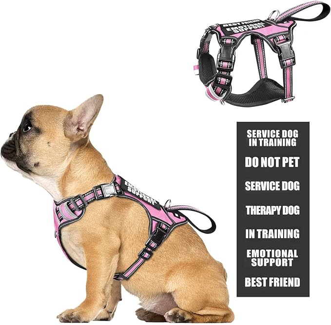 WINSEE Service Dog Vest No Pull Dog Harness with 7 Dog Patches, Reflective Pet Harness with Durable Soft Padded Handle for Training Small, Medium, Large, and Extra-Large Dogs (Small, Pink)