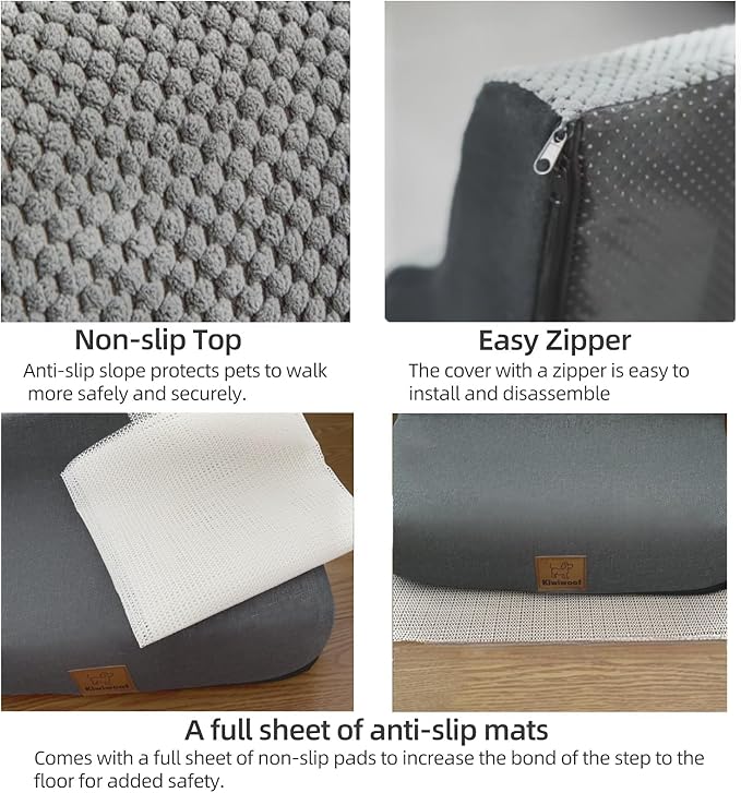 5 Step Pet Stairs Ramp for High Beds Sofas 23-30 Inch with Sturdy Non Slip Waterproof Pads, Machine Washable Cover Indoor Balanced Design for Cats Dogs Small Medium Large XL Pets Brown, Large,