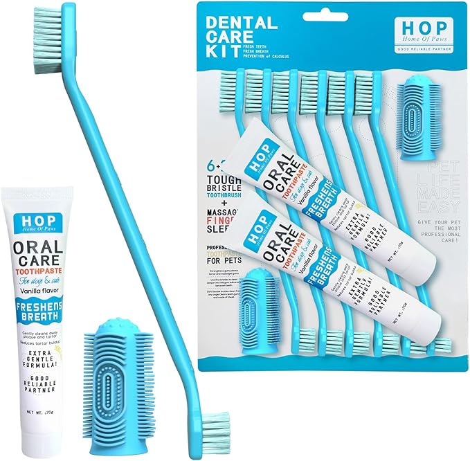 HOP Pet Toothbrush Kit 10PCS Cats Dogs Dental Care Soft Bristles Finger Toothbrush Set Toothpaste Fresh Breath Dog Oral Care Kit Suitable for All Pets Home of Paws
